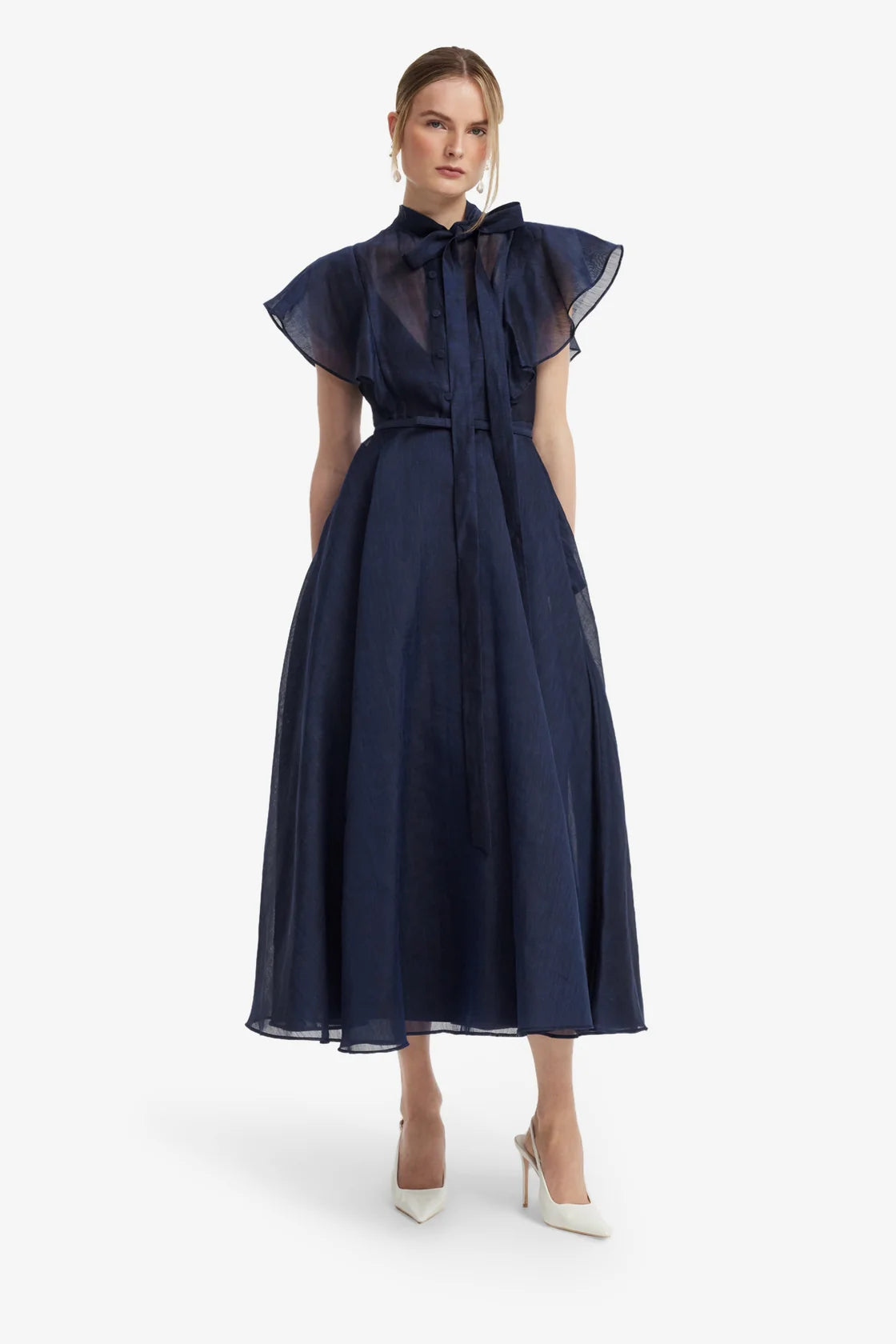 Leo Lin Elsie Flutter Sleeve Midi Dress - Midnight