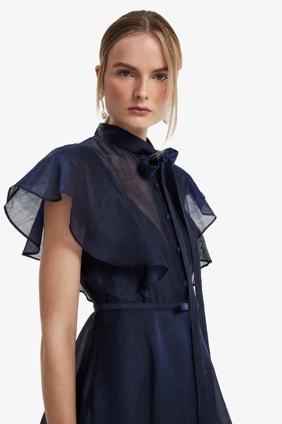 Leo Lin Elsie Flutter Sleeve Midi Dress - Midnight