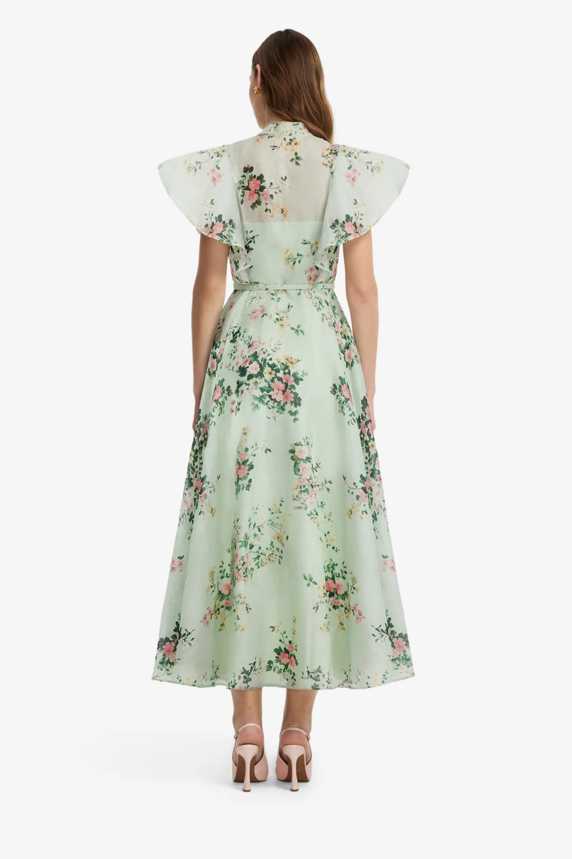 Leo Lin Elsie Flutter Sleeve Midi Dress - Posy Print in Mint
