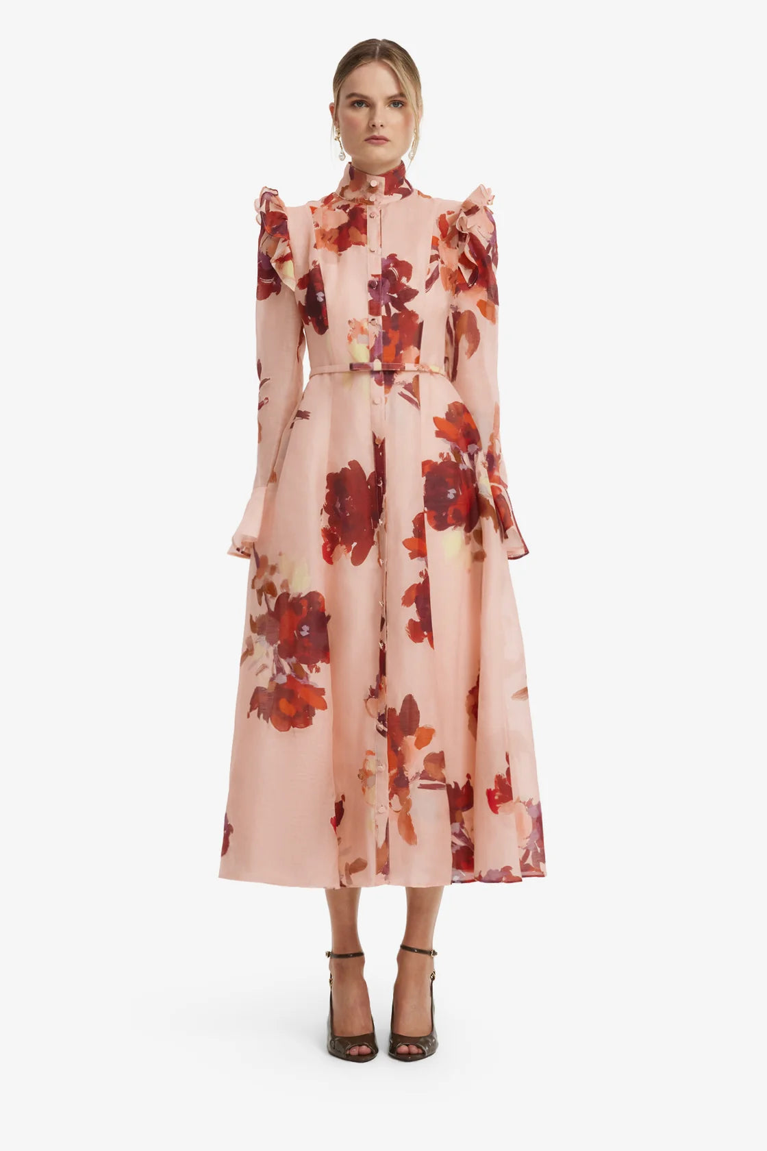 Leo Lin Katrina Butterfly Sleeve Midi Dress - Reverie Print in Nectar