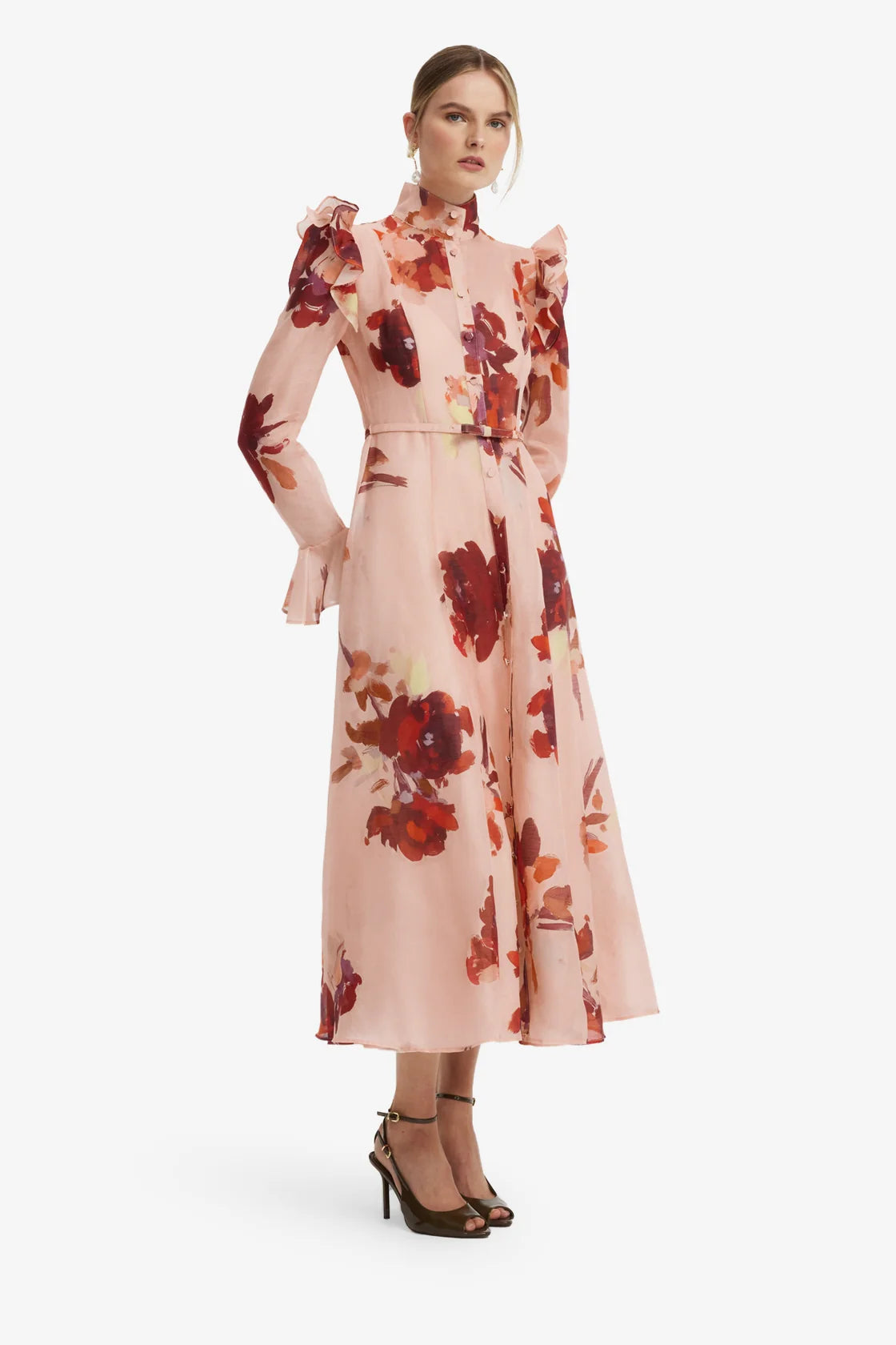 Leo Lin Katrina Butterfly Sleeve Midi Dress - Reverie Print in Nectar