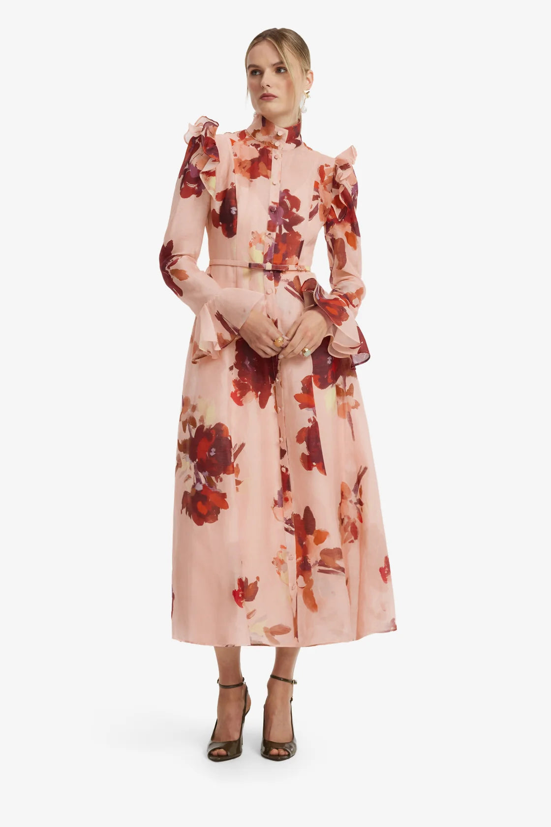 Leo Lin Katrina Butterfly Sleeve Midi Dress - Reverie Print in Nectar