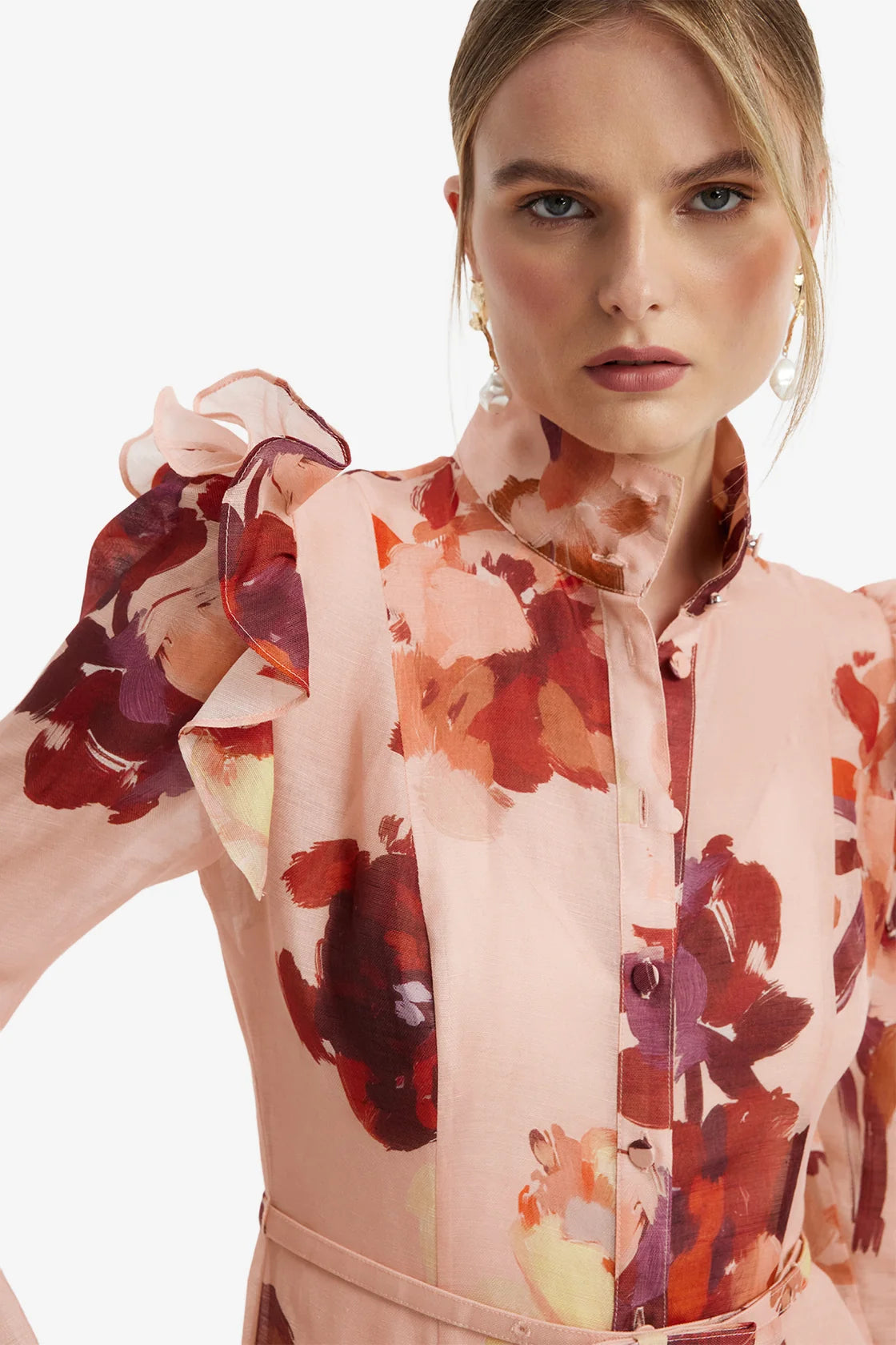 Leo Lin Katrina Butterfly Sleeve Midi Dress - Reverie Print in Nectar