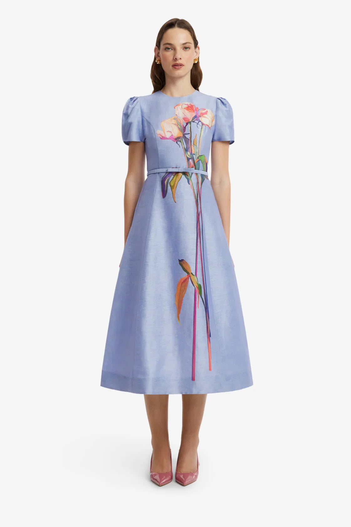 Leo Lin Marguerite Short Sleeve Midi Dress - Rose in Periwinkle