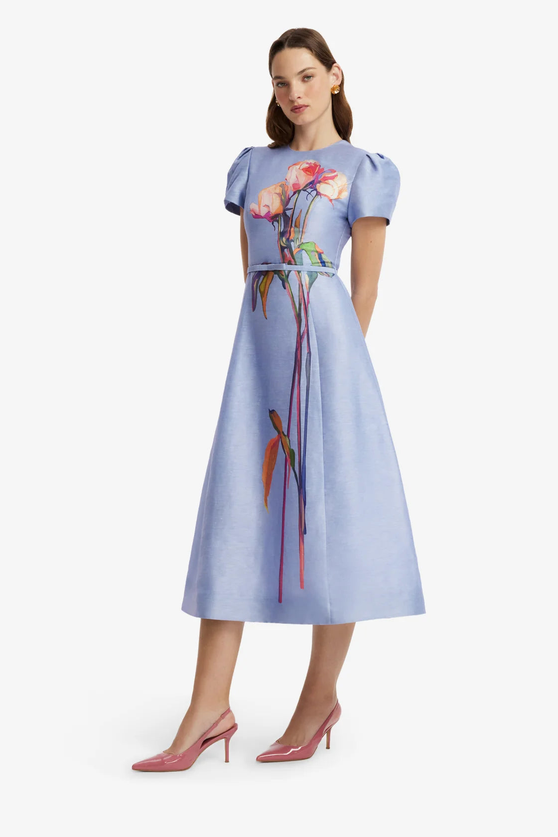 Leo Lin Marguerite Short Sleeve Midi Dress - Rose in Periwinkle