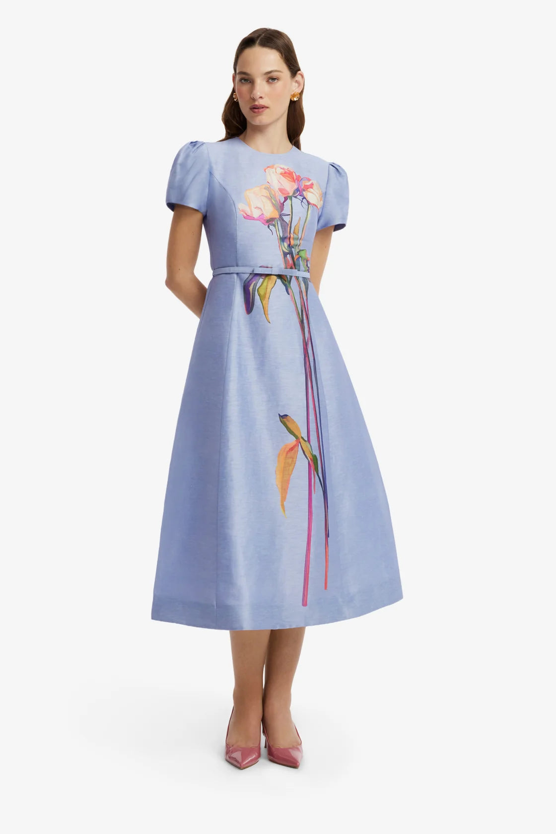 Leo Lin Marguerite Short Sleeve Midi Dress - Rose in Periwinkle
