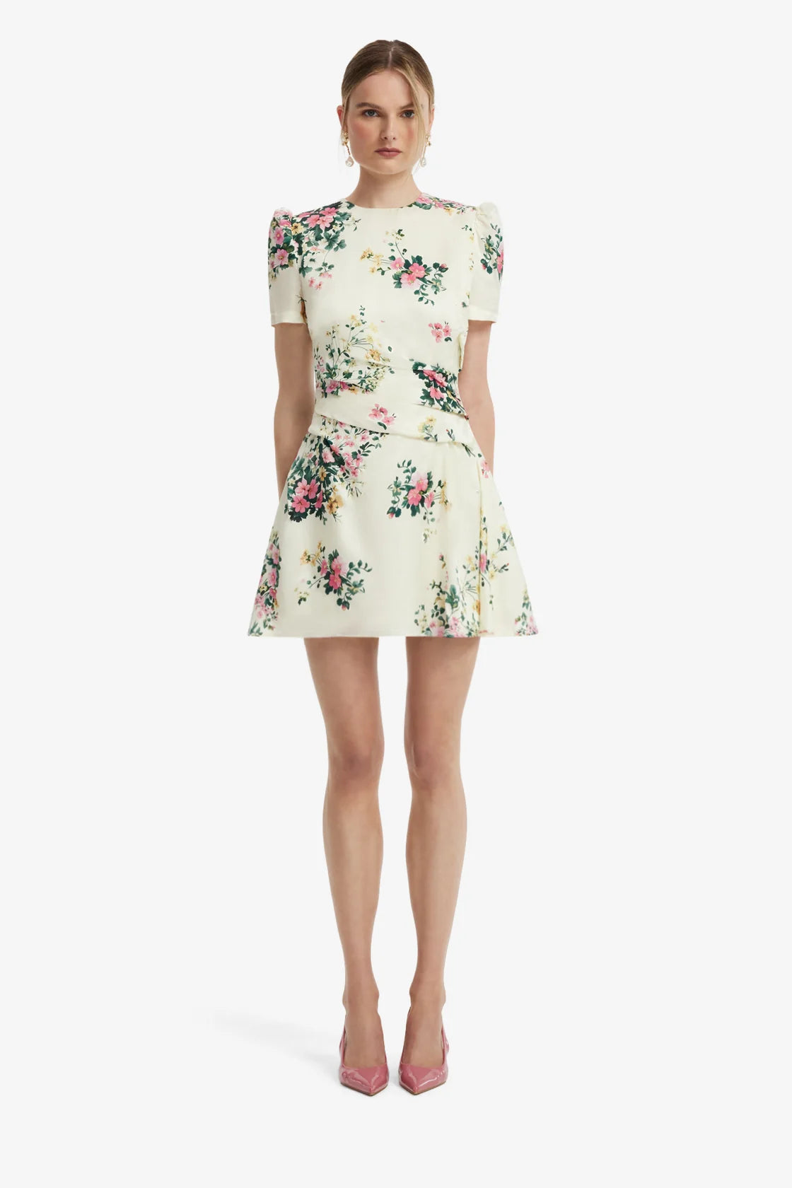 Leo Lin Elyse Short Sleeve Mini Dress - Posy Print in Snow