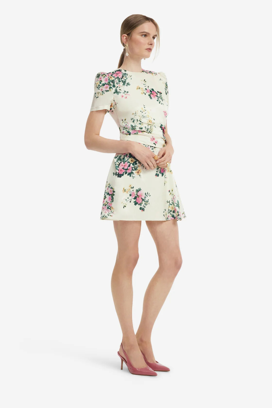 Leo Lin Elyse Short Sleeve Mini Dress - Posy Print in Snow