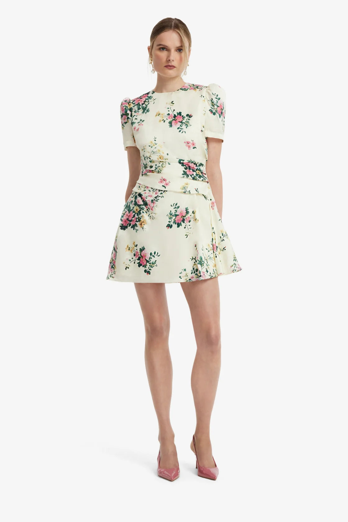 Leo Lin Elyse Short Sleeve Mini Dress - Posy Print in Snow