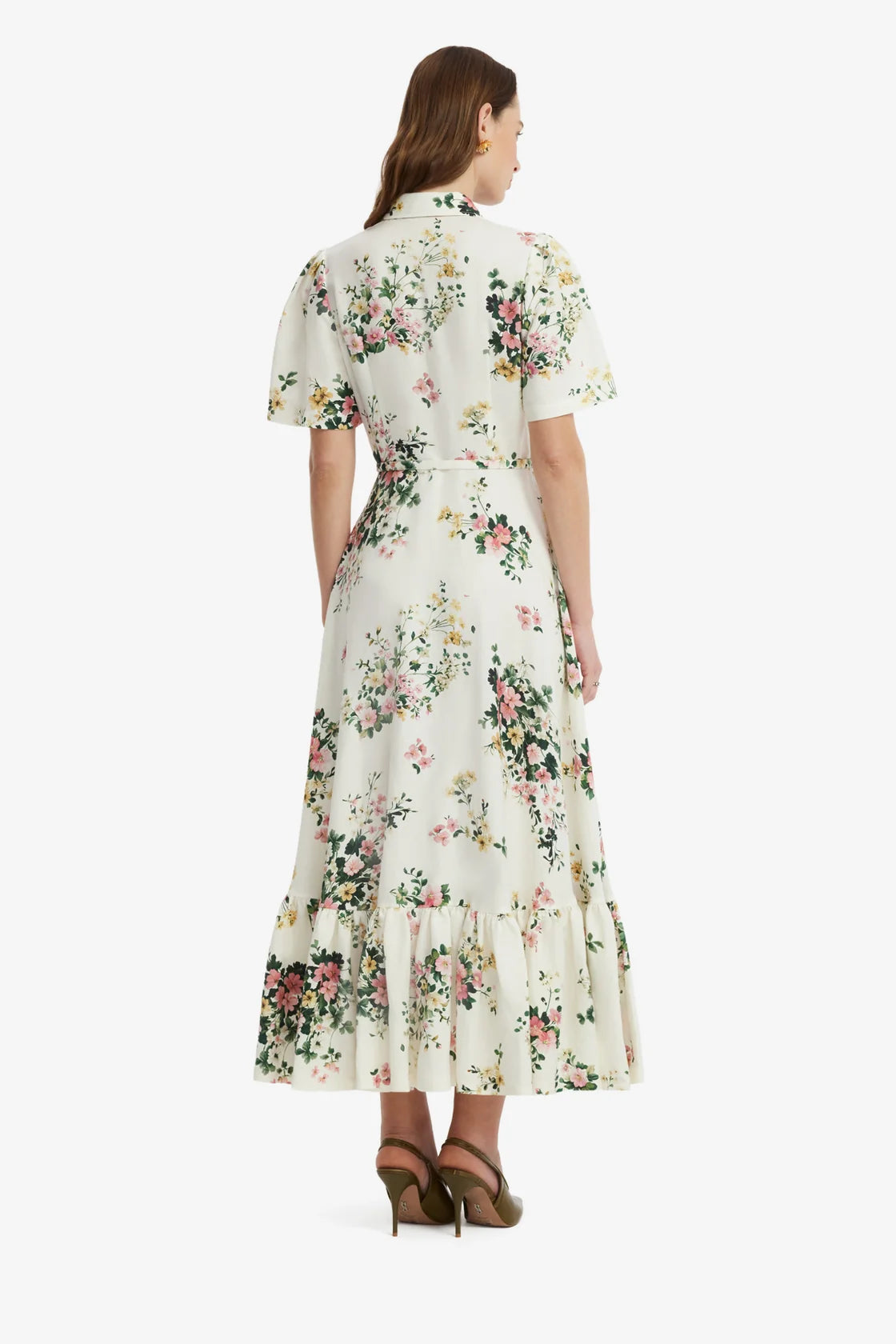 Leo Lin Becca Short Sleeve Midi Dress - Posy Print in Snow