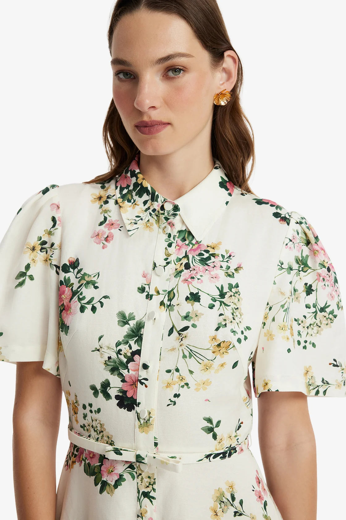 Leo Lin Becca Short Sleeve Midi Dress - Posy Print in Snow