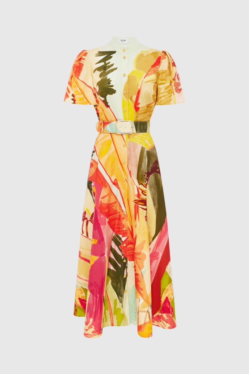 Leo Lin Bianca Short Sleeve Midi Dress - Rainforest Print - Dress Hire AU Leo Lin Bianca Short Sleeve Midi Dress - Rainforest Print - Dress Hire AU
