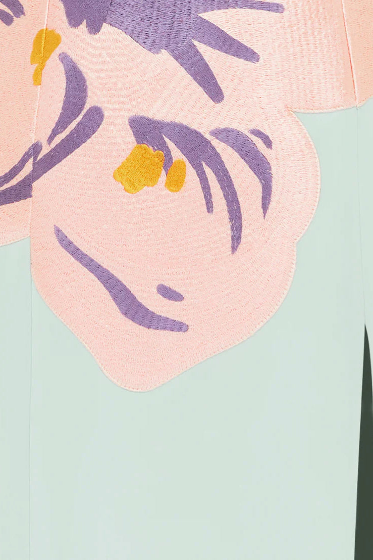 Leo Lin Clémence Embroidered Split Maxi Dress - Hibiscus in Pistachio