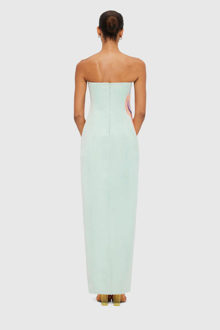 Leo Lin Clémence Embroidered Split Maxi Dress - Hibiscus in Pistachio