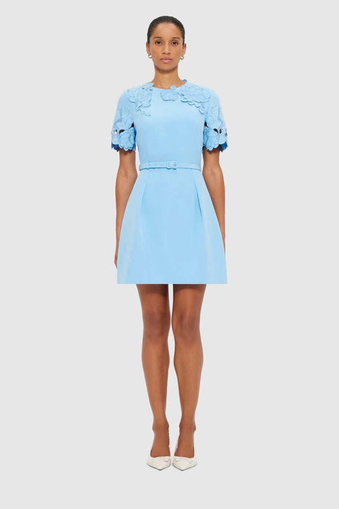 Leo Lin Aurélie Appliqué Short Sleeve Mini Dress - Cornflower Blue