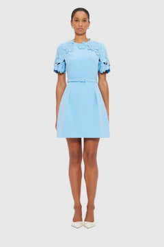 Leo Lin Aurélie Appliqué Short Sleeve Mini Dress - Cornflower Blue