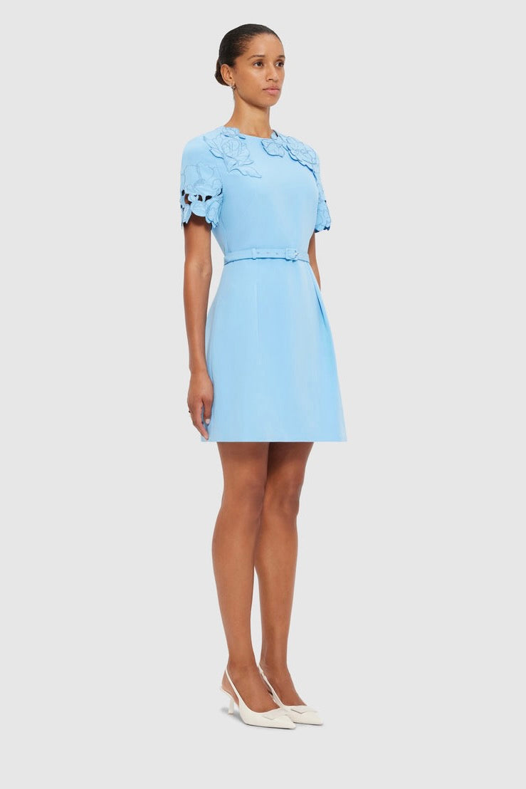 Leo Lin Aurélie Appliqué Short Sleeve Mini Dress - Cornflower Blue