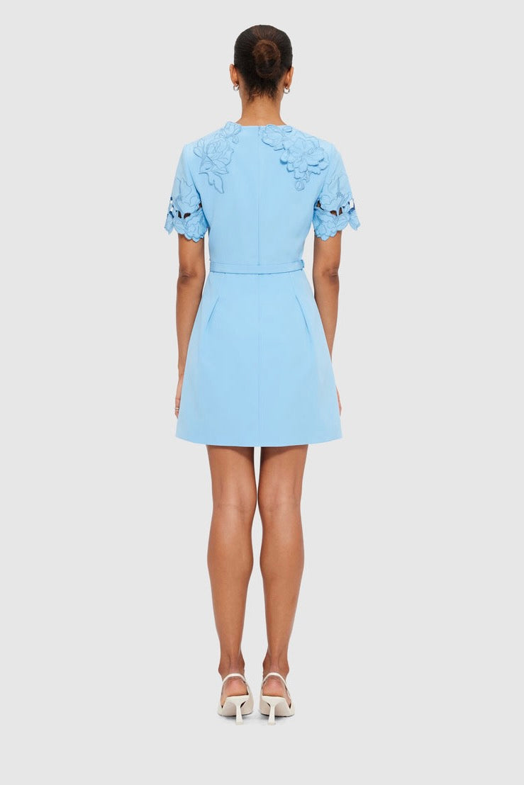 Leo Lin Aurélie Appliqué Short Sleeve Mini Dress - Cornflower Blue