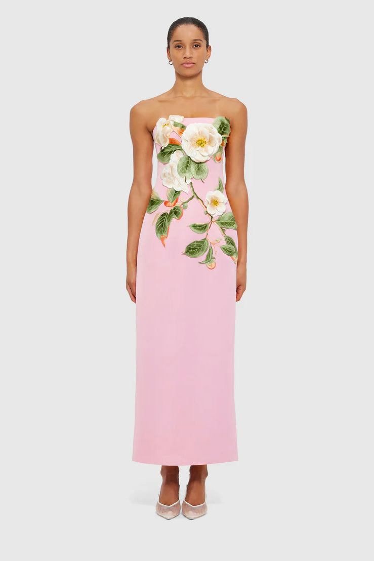leo lin dress hire Leo Lin Chloe Appliqu Sleeveless Midi Dress - Vanilla