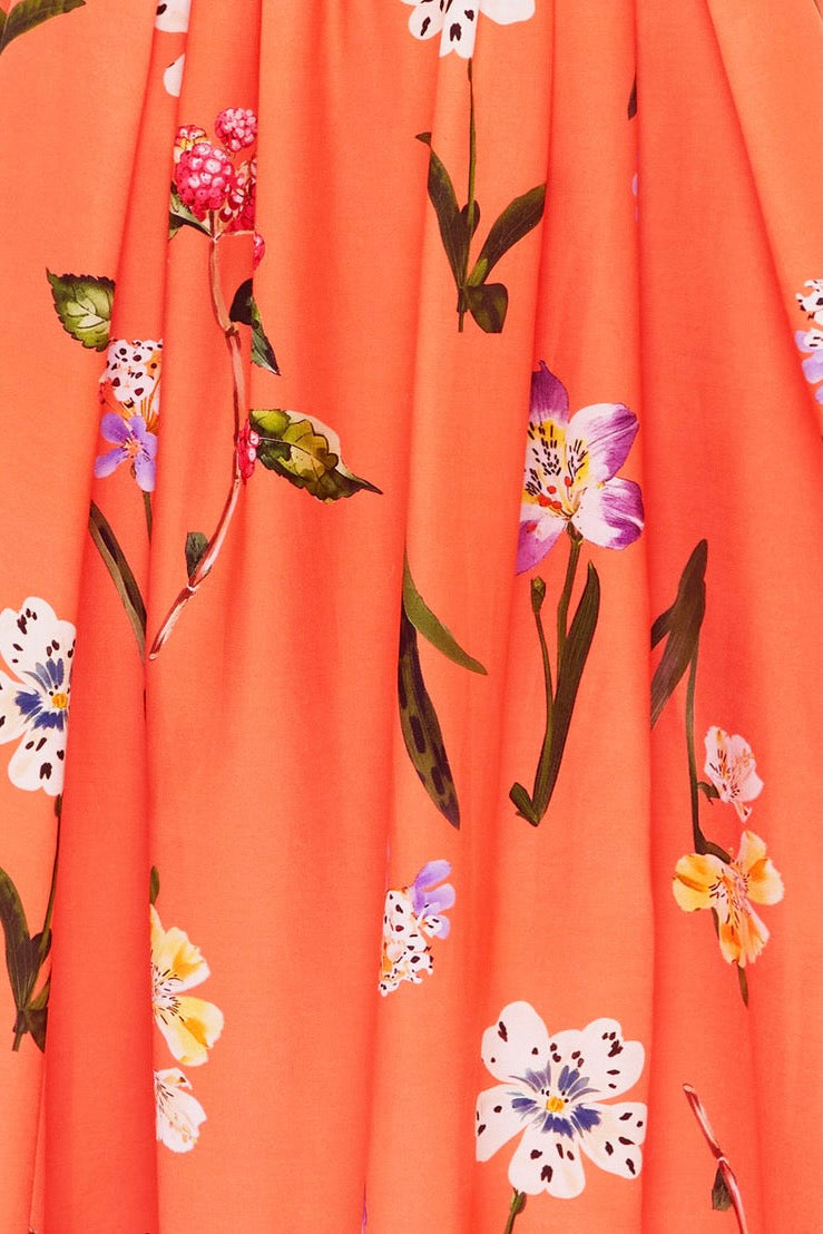 Leo Lin Lynn Bustier Midi Dress - Wild Flower in Coral
