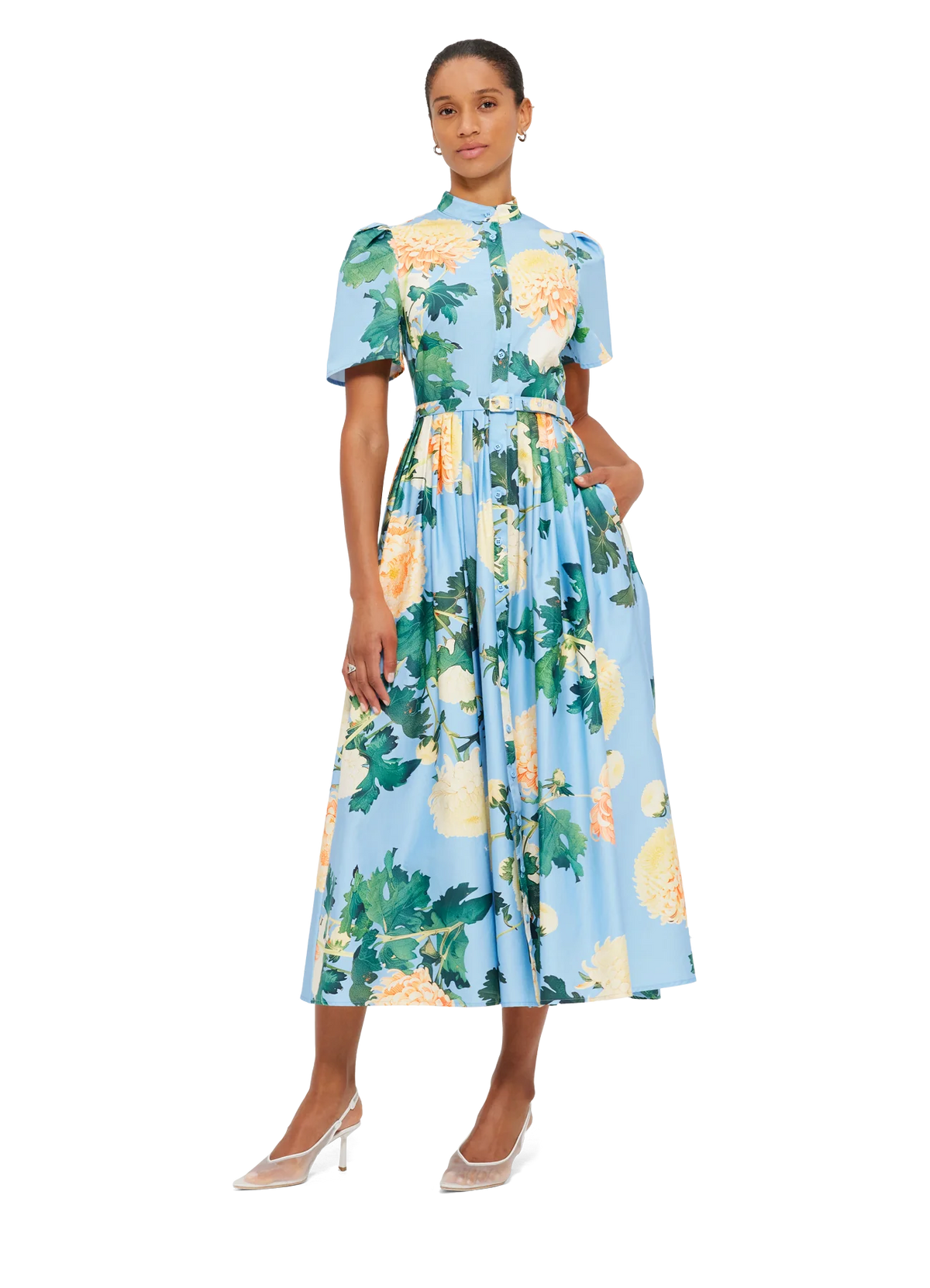Leo Lin Bianca Short Sleeve Midi Dress - Hydrangea in Cornflower Blue - Dress Hire AU Leo Lin Bianca Short Sleeve Midi Dress - Hydrangea in Cornflower Blue - Dress Hire AU