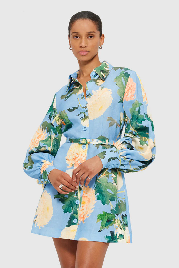 Leo Lin Luminous Linen Mini Dress - Hydrangea in Cornflower Blue