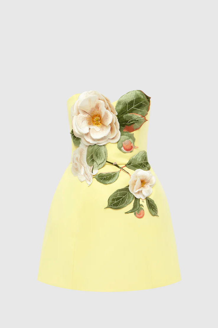 Leo Lin Rosario Appliqu Bustier Mini Dress - Sorbet Yellow - Dress Hire AU Leo Lin Rosario Appliqu Bustier Mini Dress - Sorbet Yellow - Dress Hire AU