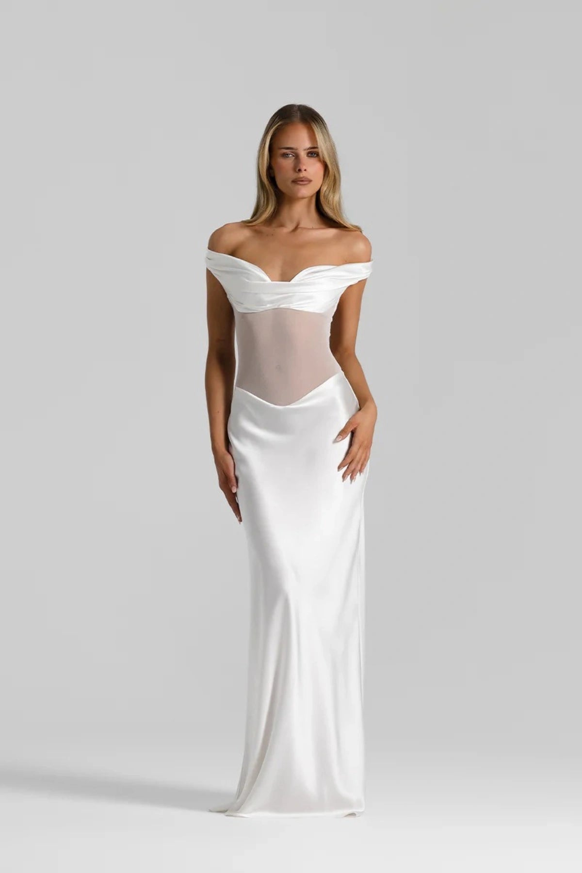 natalie rolt off the shoulder dress Natalie Rolt Gwyneth Gown - White