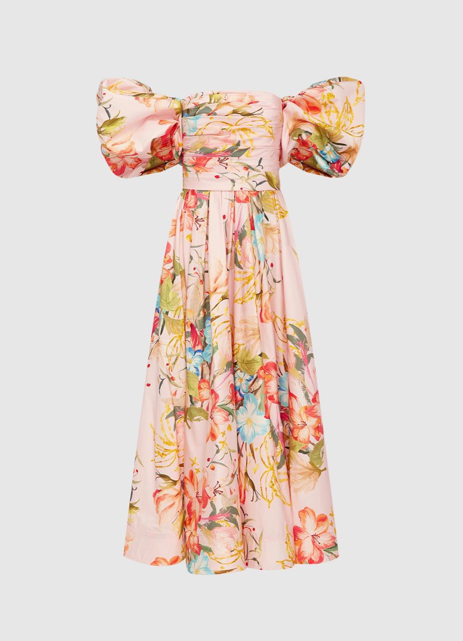 leo lin matilda dress Leo Lin Matilda Puff Sleeve Midi Dress - Opulent Print in Blush