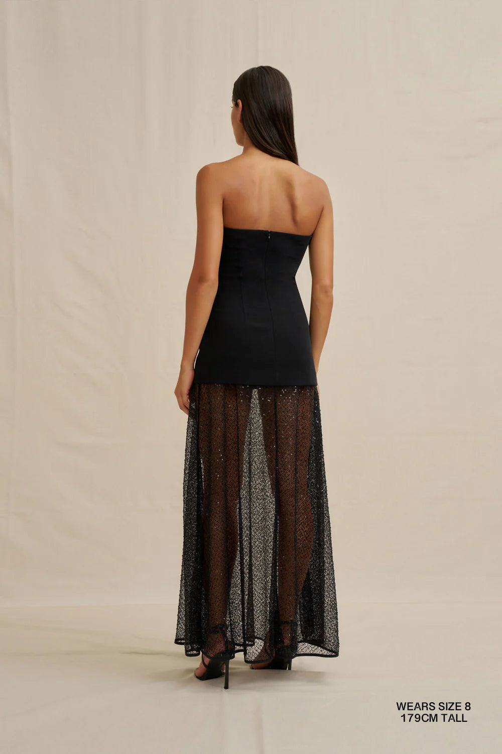 By Johnny Noir Lace Strapless Maxi Dress - Black