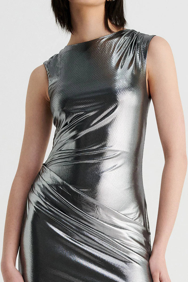 Suboo Nova Draped Maxi Dress - Gunmetal - Dress Hire AU