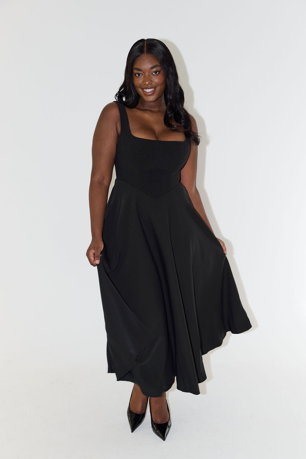 Odd Muse The Ultimate Muse High Waist Square Neck Midi Dress - Black