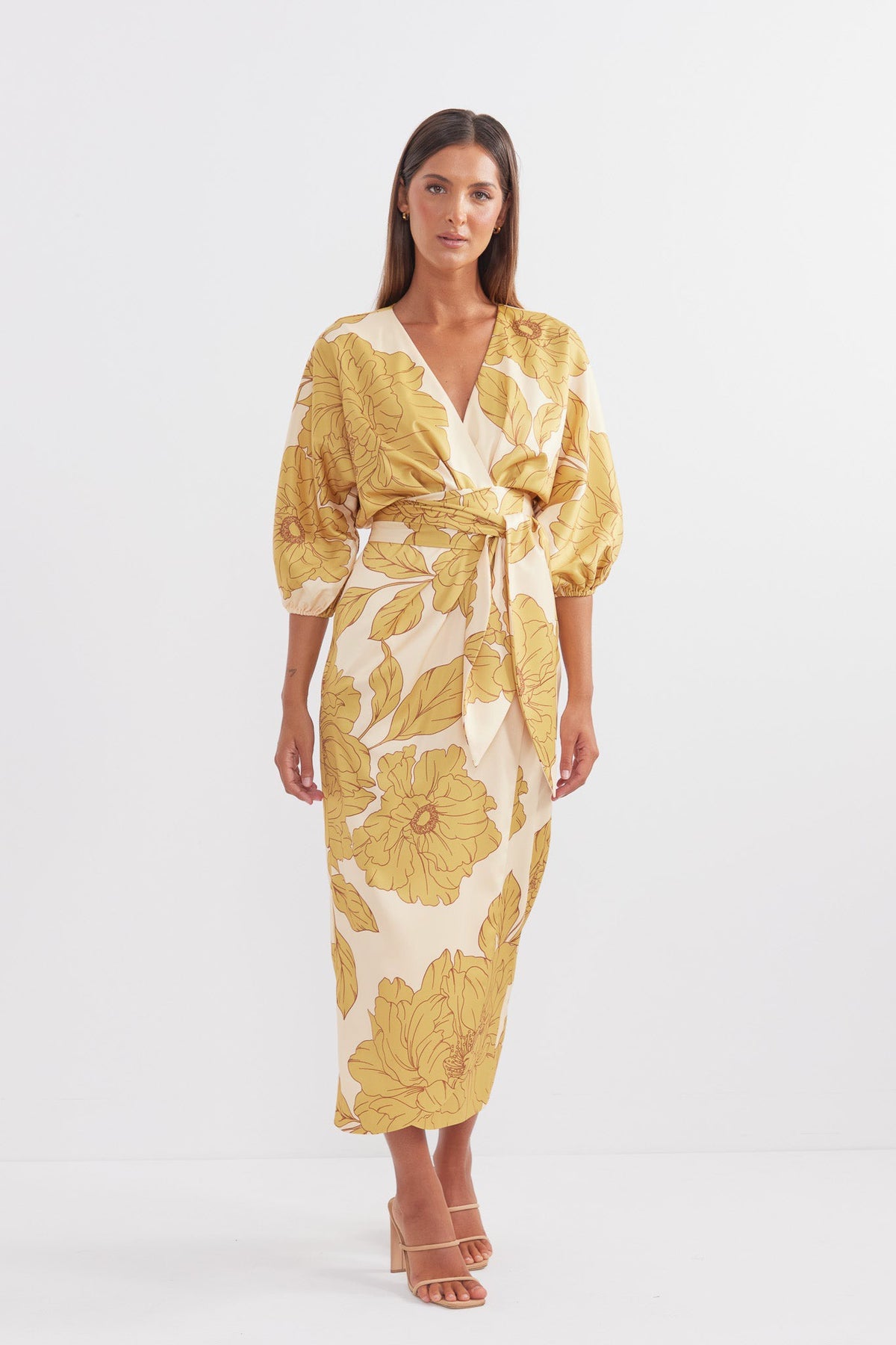 my philosophy golden yellow wrap dress Lulus My Philosophy Golden Yellow Tie Sleeve Wrap Dress Size XS