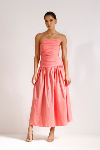Pasduchas Roamer Rouched Midi Dress - Punch Pink