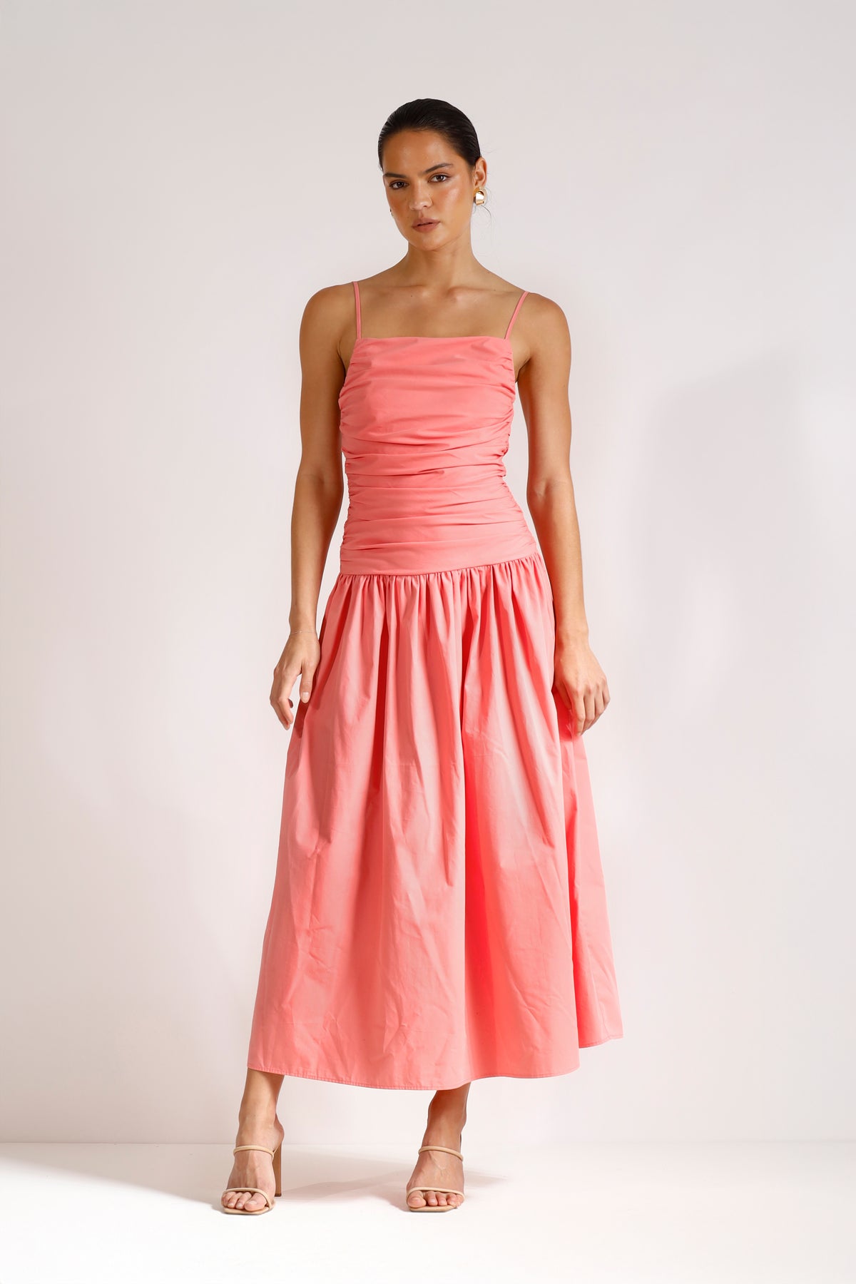 Pasduchas Roamer Rouched Midi Dress - Punch Pink