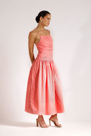 Pasduchas Roamer Rouched Midi Dress - Punch Pink
