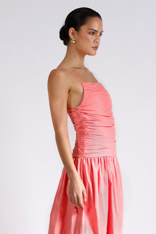 Pasduchas Roamer Rouched Midi Dress - Punch Pink