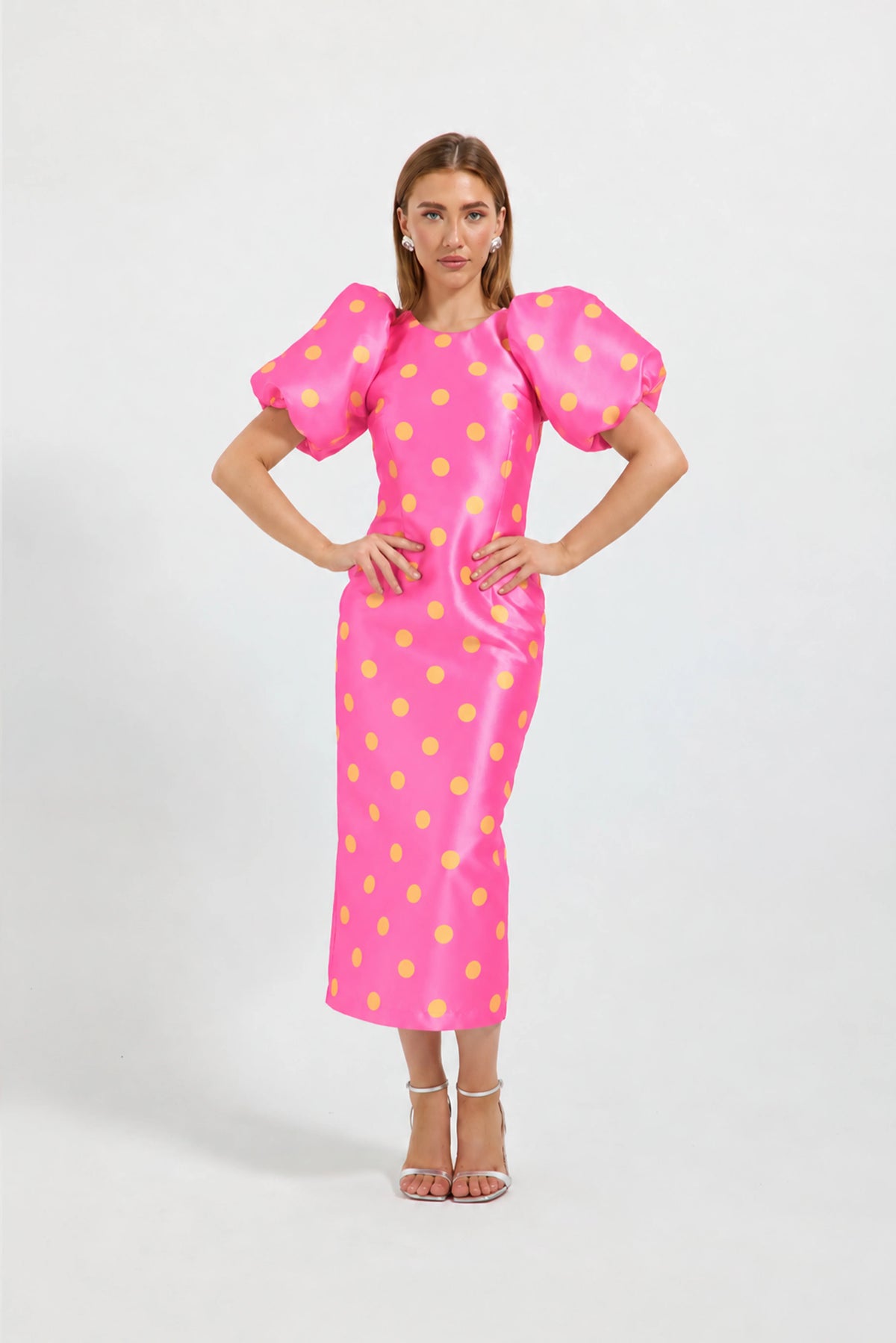 Pasduchas Dottie Sleeve Midi Dress - Pink/Mango