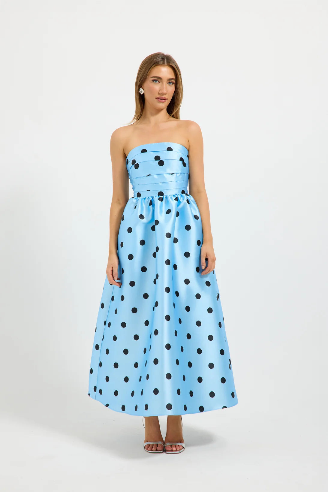 Pasduchas Dottie Strapless Midi Dress - Bluebell/Black