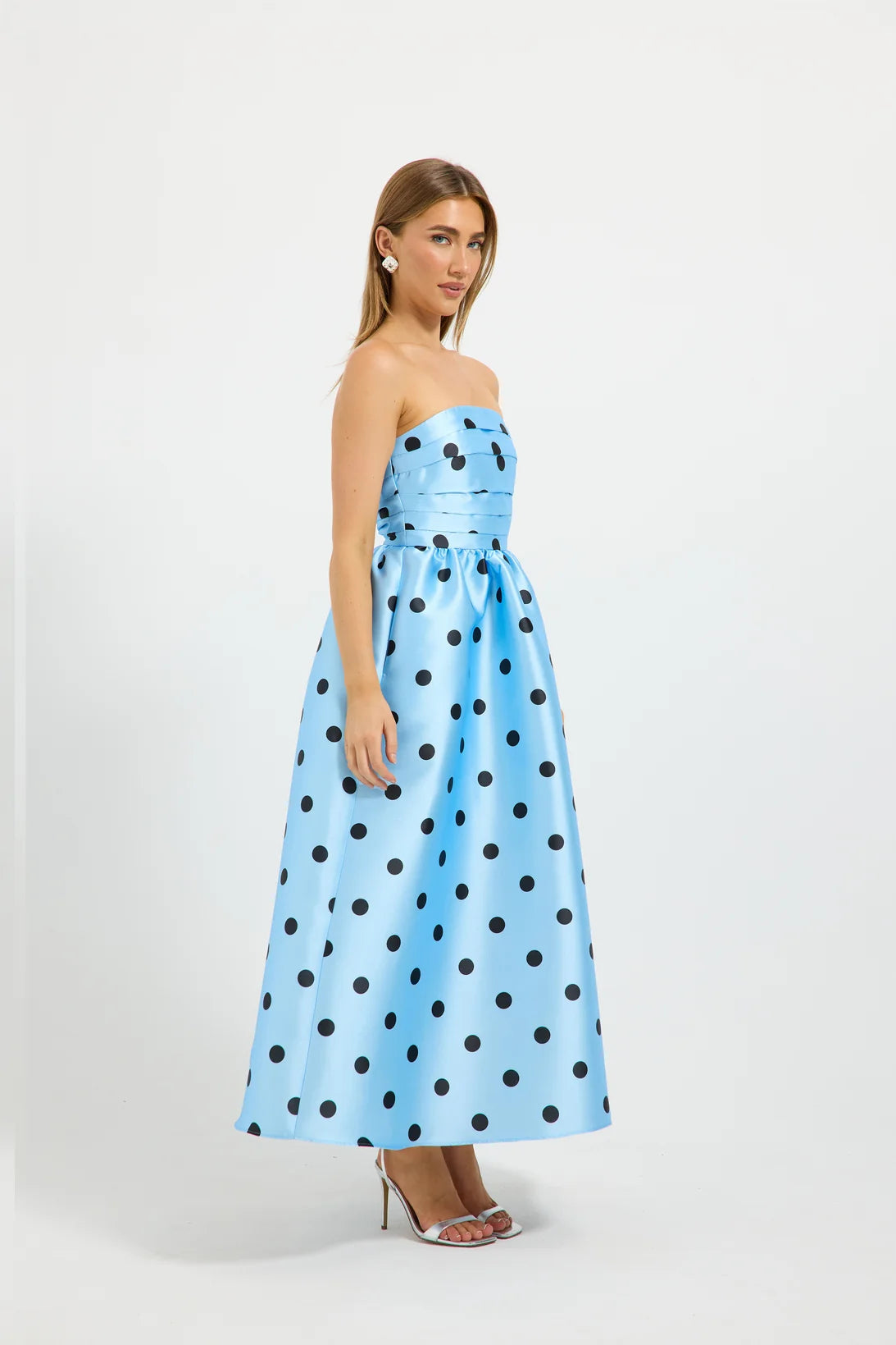 Pasduchas Dottie Strapless Midi Dress - Bluebell/Black