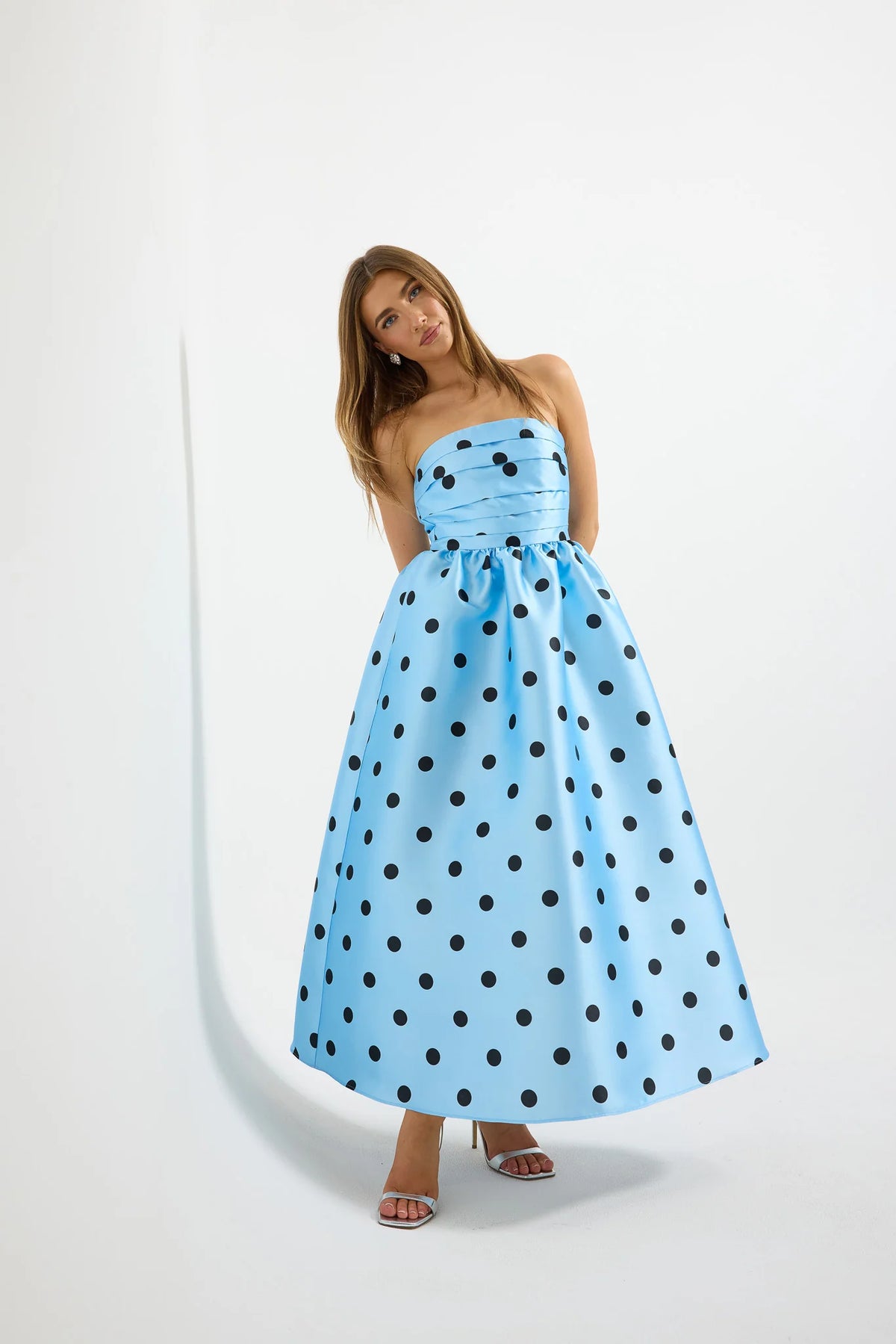 Pasduchas Dottie Strapless Midi Dress - Bluebell/Black