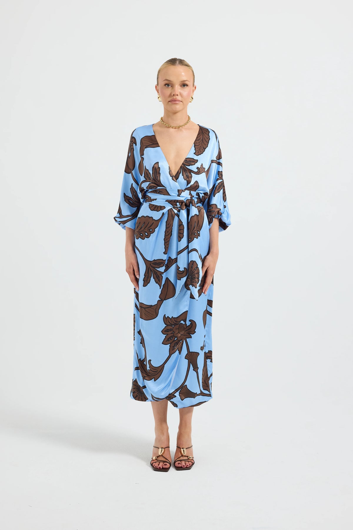 Pasduchas Luca Wrap Midi Dress - Blue Floral