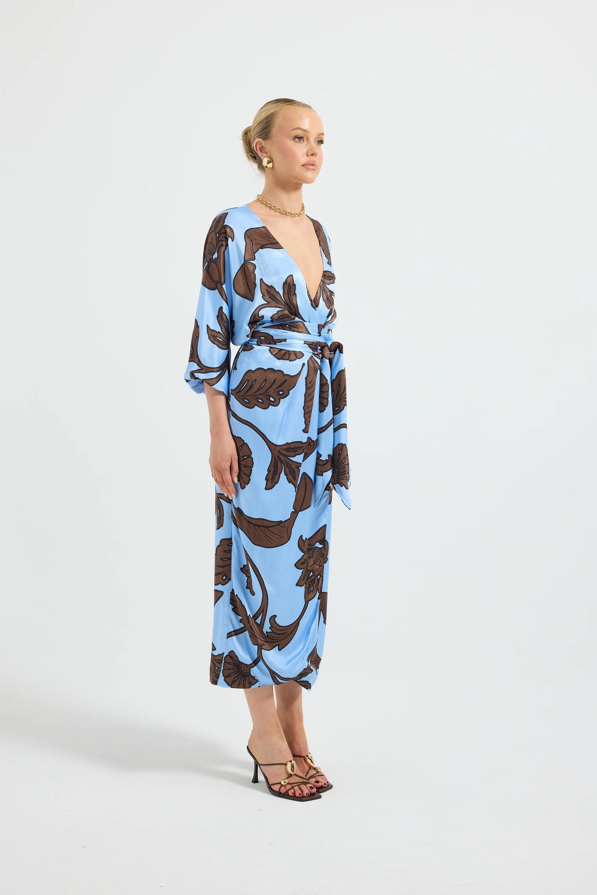 Pasduchas Luca Wrap Midi Dress - Blue Floral