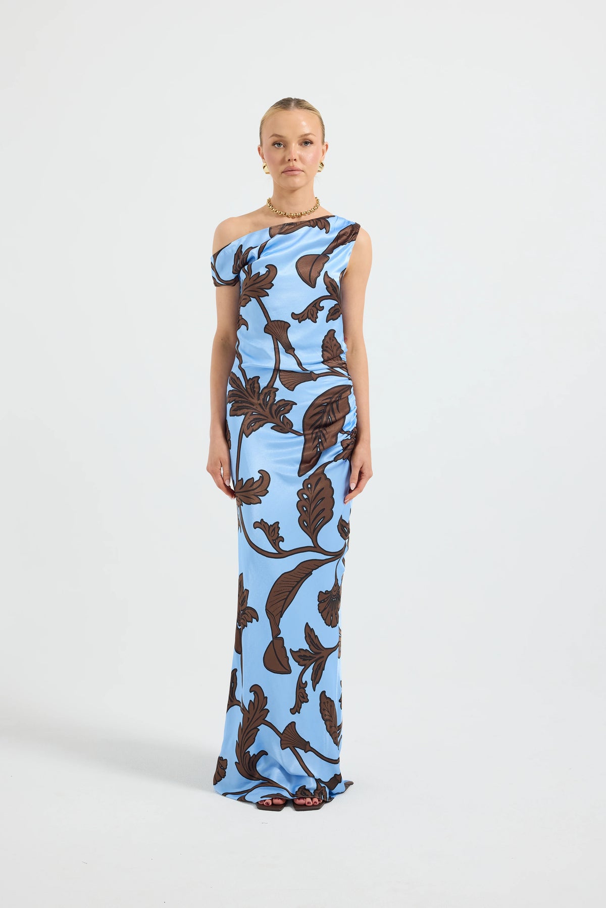Pasduchas Luca Shoulder Maxi Dress - Blue Floral