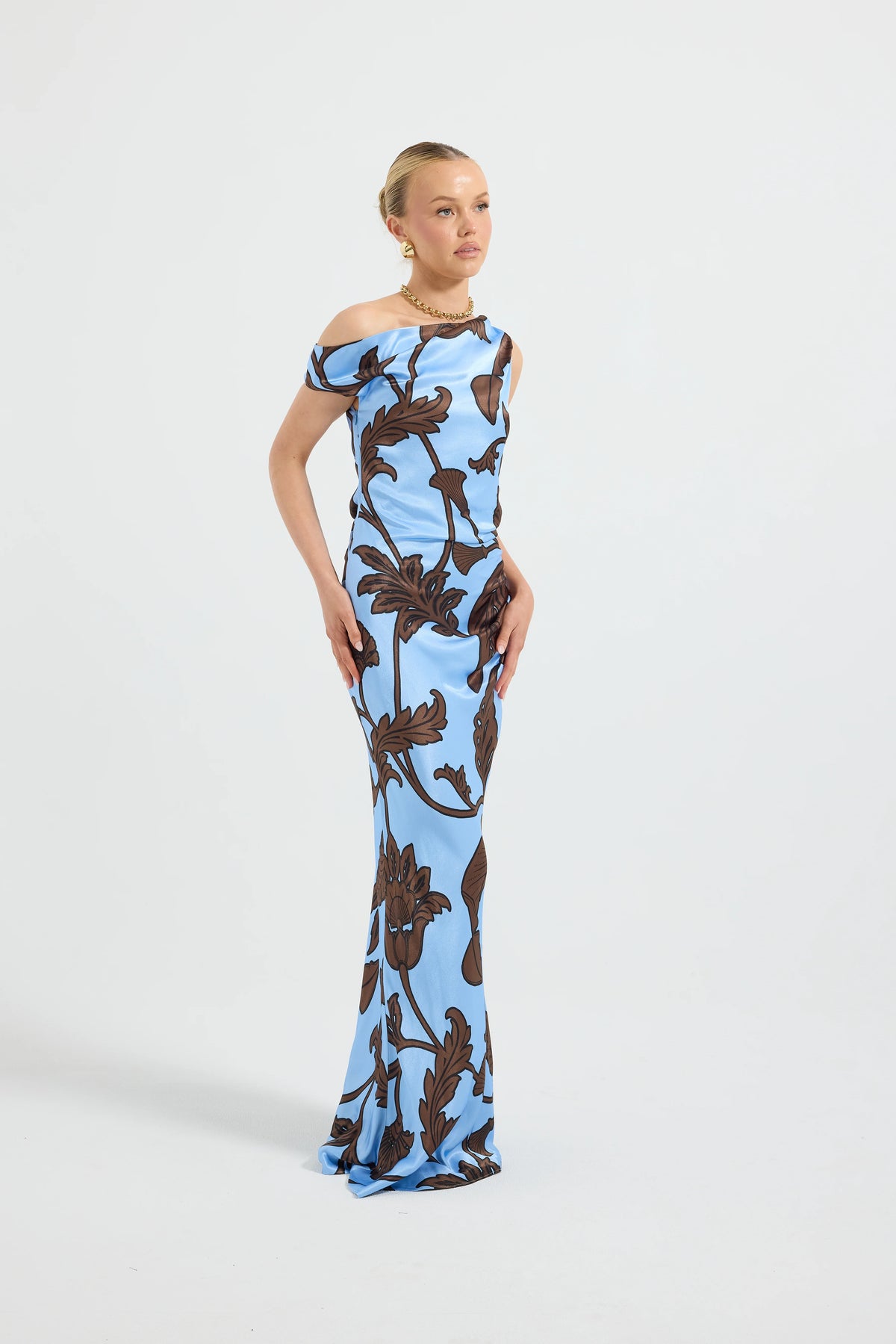 Pasduchas Luca Shoulder Maxi Dress - Blue Floral