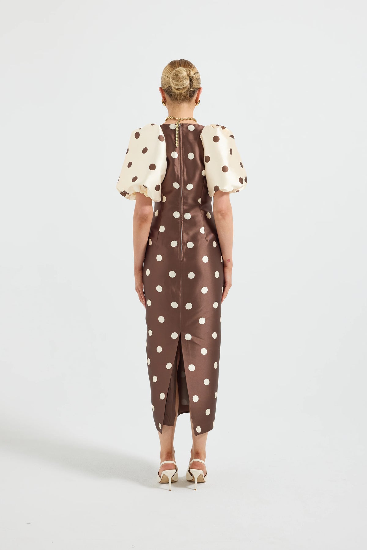 Pasduchas Contrast Sleeve Midi Dress - Choc/Cream Spot