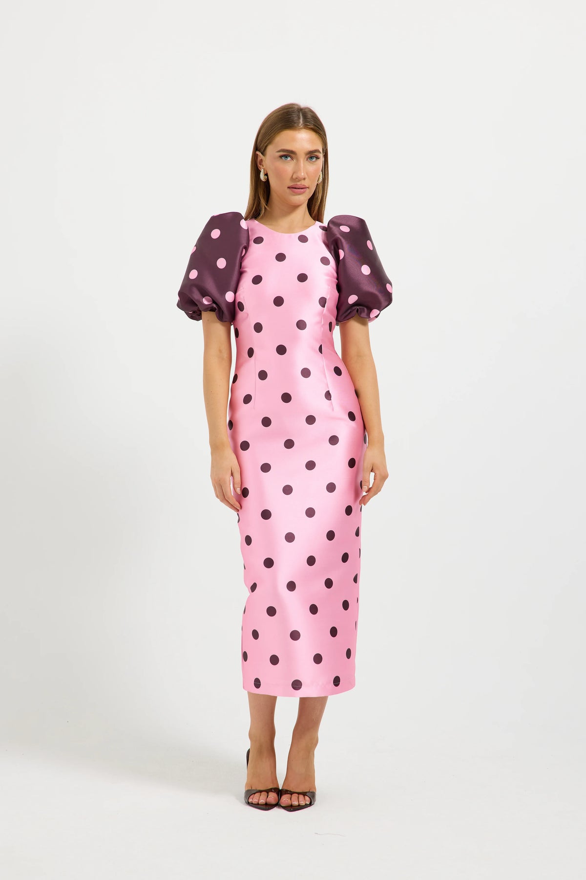 Pasduchas Dottie Contrast Sleeve Midi Dress - Pink/Cherry