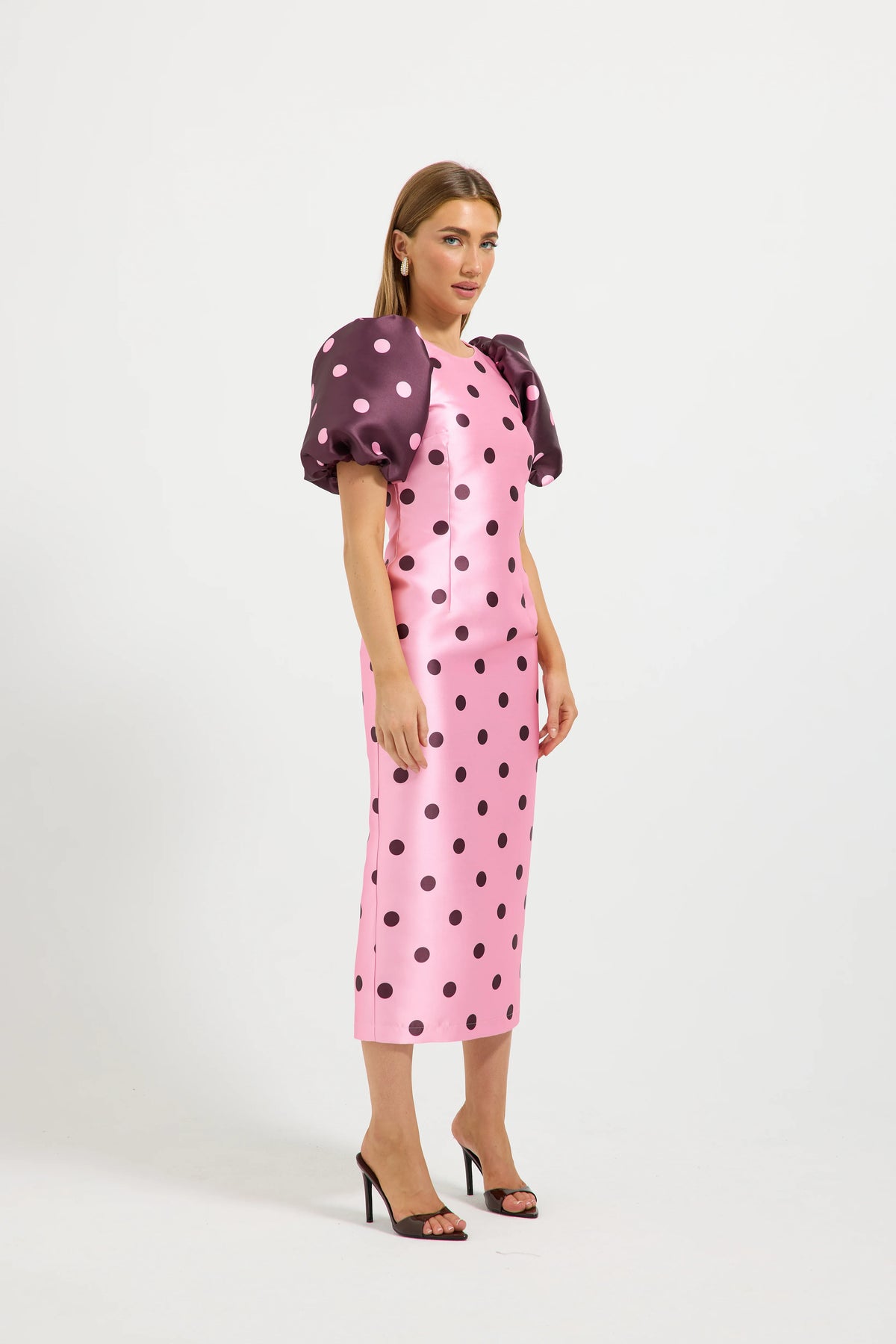 Pasduchas Dottie Contrast Sleeve Midi Dress - Pink/Cherry
