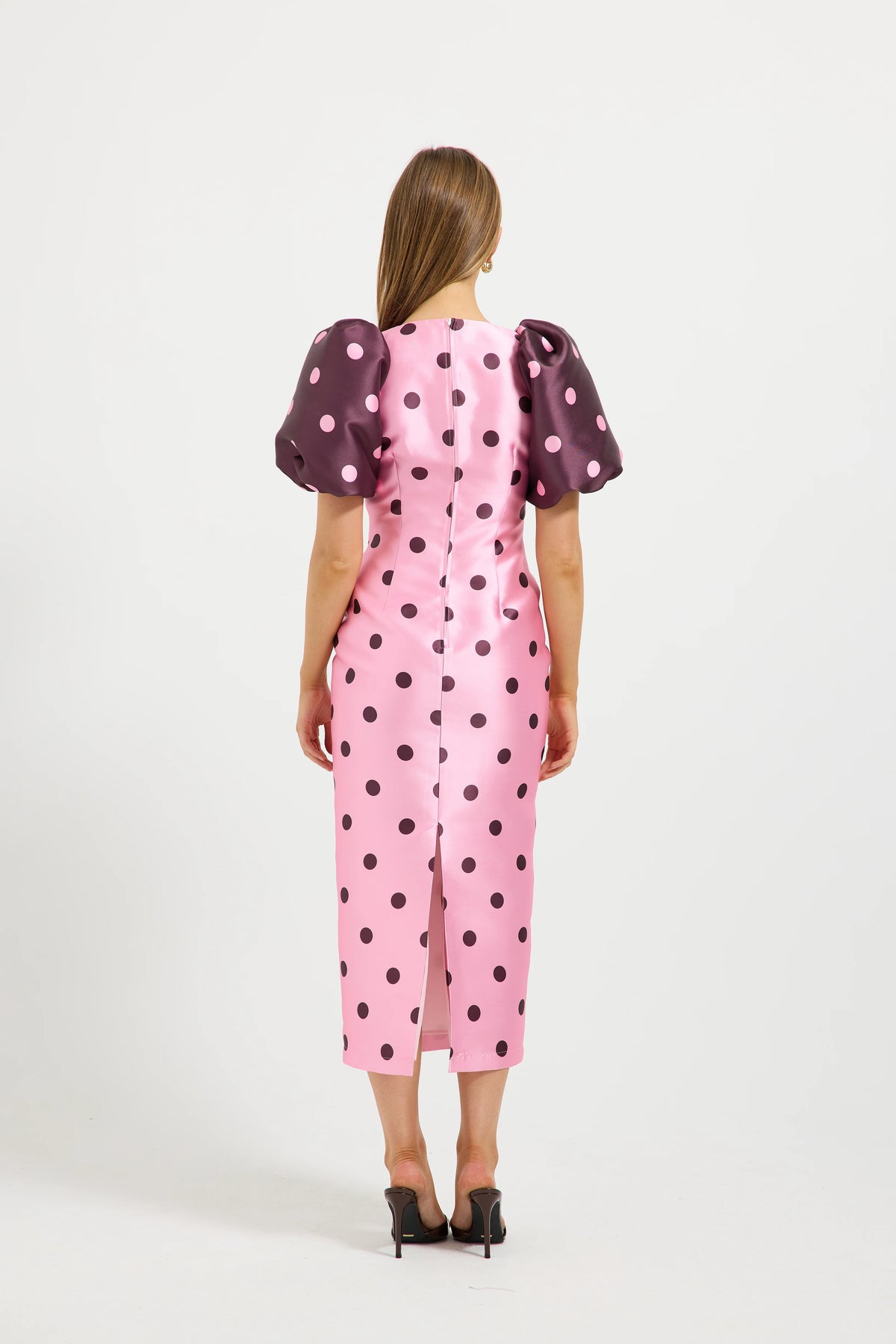 Pasduchas Dottie Contrast Sleeve Midi Dress - Pink/Cherry