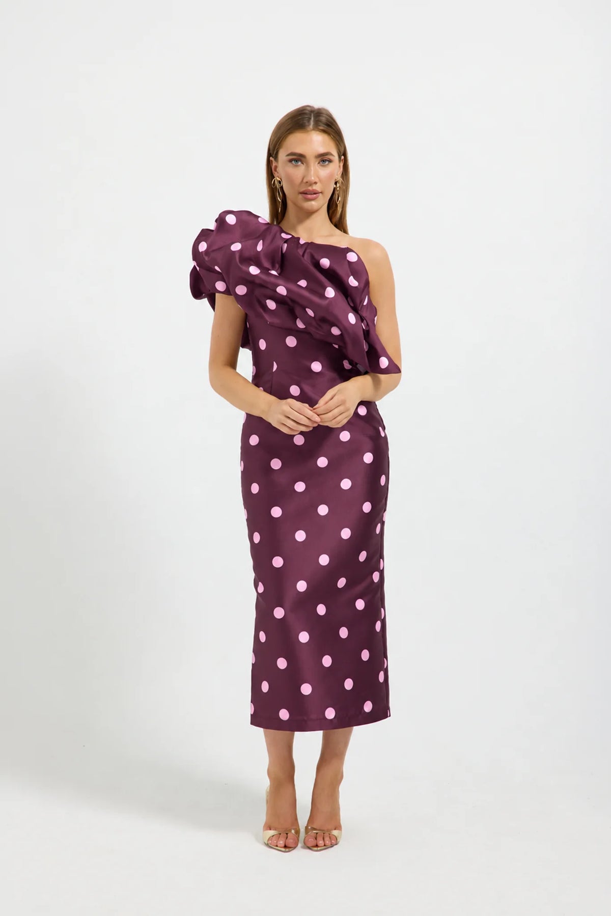 Pasduchas Dottie Asymmetric Midi Dress - Cherry/Pink
